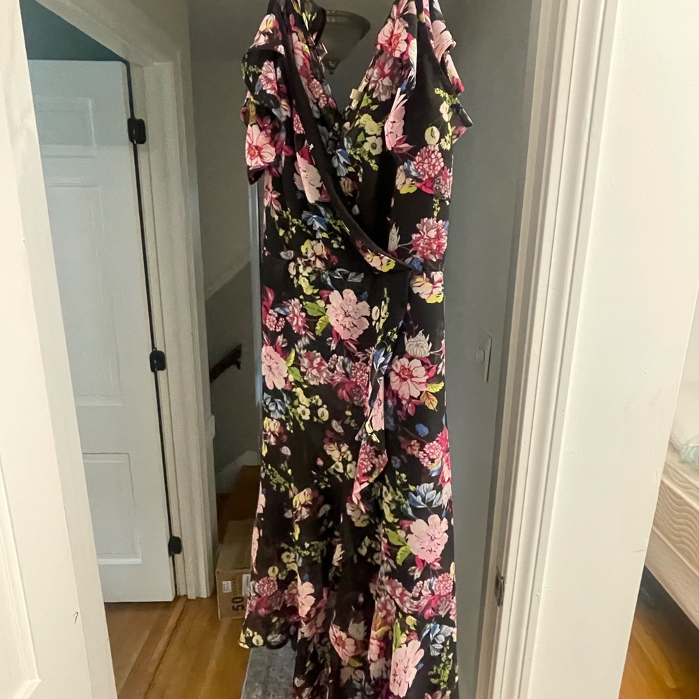 EyeShadow Dress Womens Size L Multicolor Floral High Low with Cold Shoulder Top
